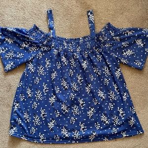 Melloday Blue and White Off The Shoulder Top Large